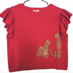 Entro Dark Red Cropped Cheetah Sweater Medium